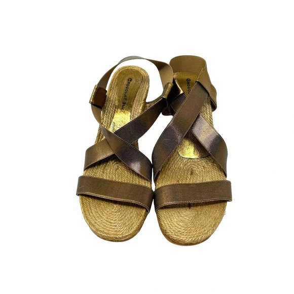 Chocolat‎ Blu Brown Metallic Espadrille Strappy Wedge Sandals Size 40 US 9 - Picture 2 of 9